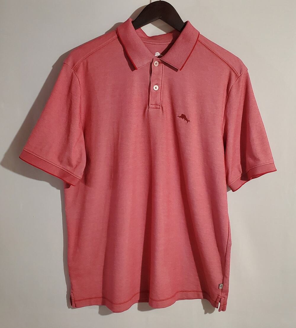 Tommy Bahama Mens Supima Cotton Embroidered Marlin Polo Shirt Sz L Pink Coastal
